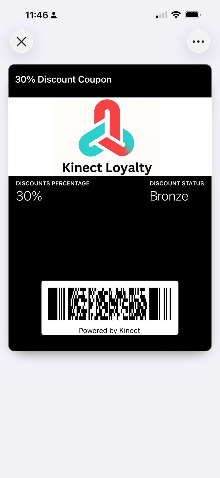 Kinect Loyalty 30% discount coupon on iPhone