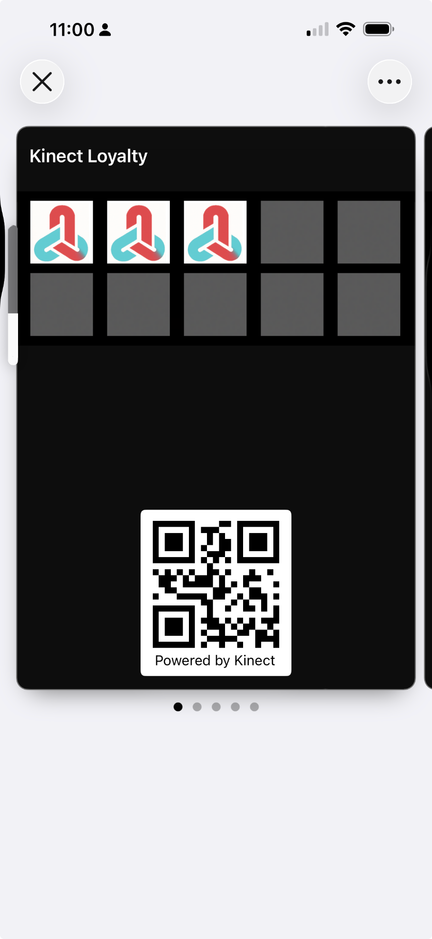 Kinect Loyalty digital stamp card with QR code on iPhone